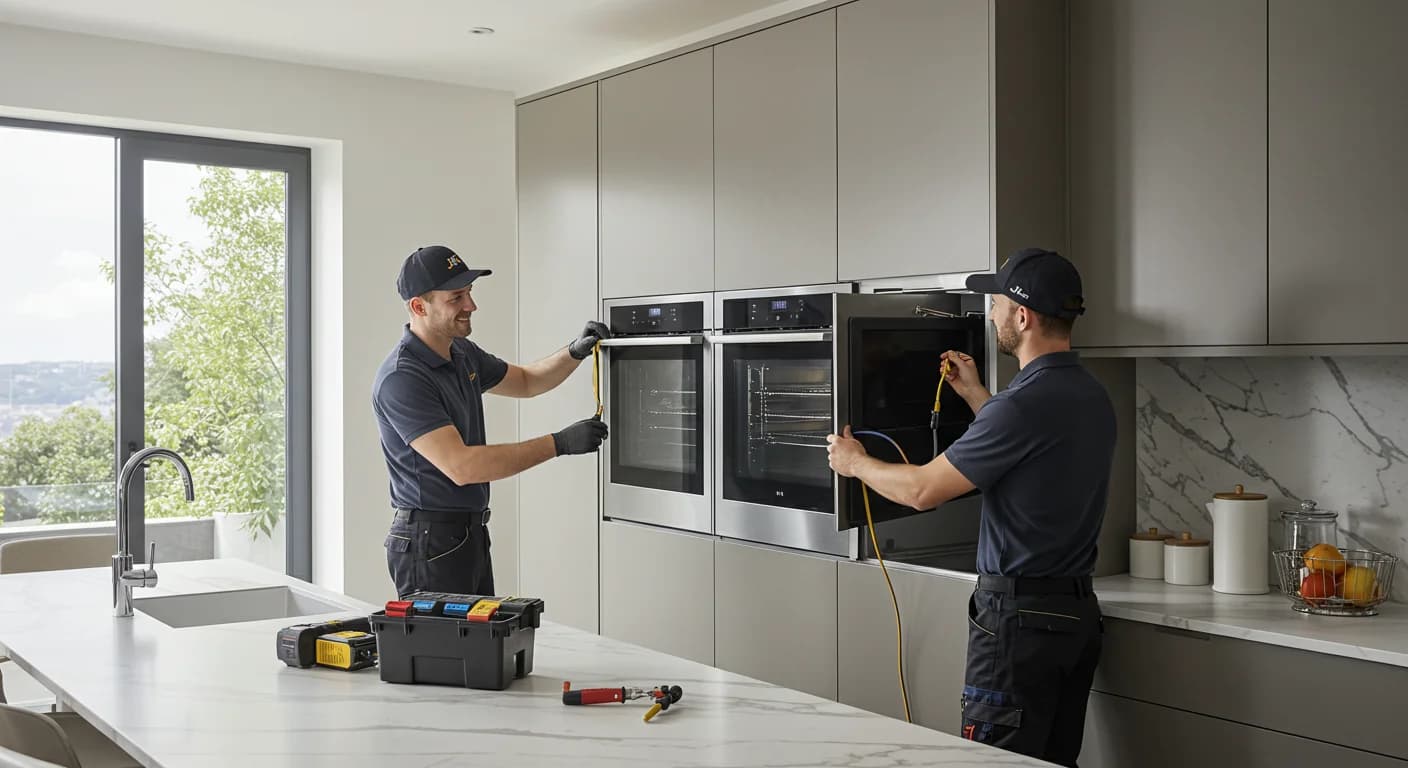 Technician installing a new appliance